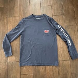 Vineyard Vines Football Whale Long Sleeve Pocket T Blue sz S